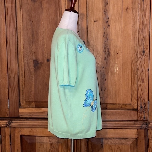 Alfred Dunner Green Butterfly & Floral Embroidered Short Sleeve Sweater Sz. S - Picture 2 of 15
